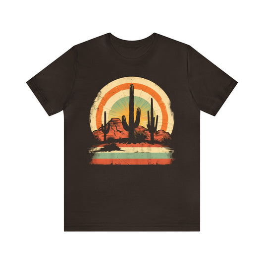 Cactus Desert Tshirt, Rising Sun 70s Western Retro Designer Graphic Aesthetic Crewneck Men Women Tee Top Short Sleeve Shirt