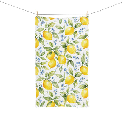 Lemon Hand Towel, Citrus Fruit Yellow Watercolor Mediterranean Guest Bath Softest Bathroom Spa Tea Cotton Kitchen Gift Her Women Linen - Starcove Fashion