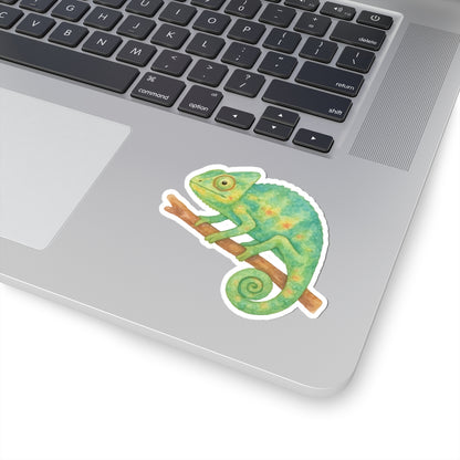 Chameleon Sticker Decal, Green Animal Reptile Watercolor Art Vinyl Laptop Cute Waterbottle Tumbler Car Waterproof Bumper Clear Die Cut Wall