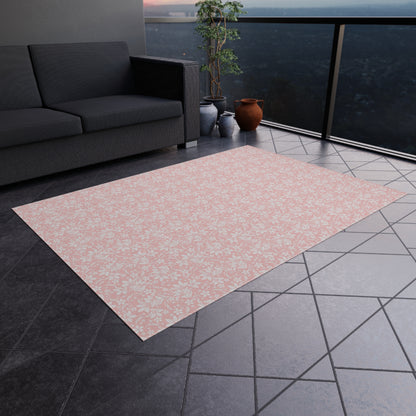 Pink and White Outdoor Area Rug, Floral Flowers Waterproof Carpet Floor Decor Large 2x3 4x6 3x5 5x7 8x10 Patio Deck Small Large Camping Mat