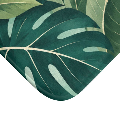 Monstera Leaf Bath Mat, Tropical Green Memory Foam Cute Shower Bathroom Decor Non Slip Floor Large Small Washable Quick Dry Luxury Rug