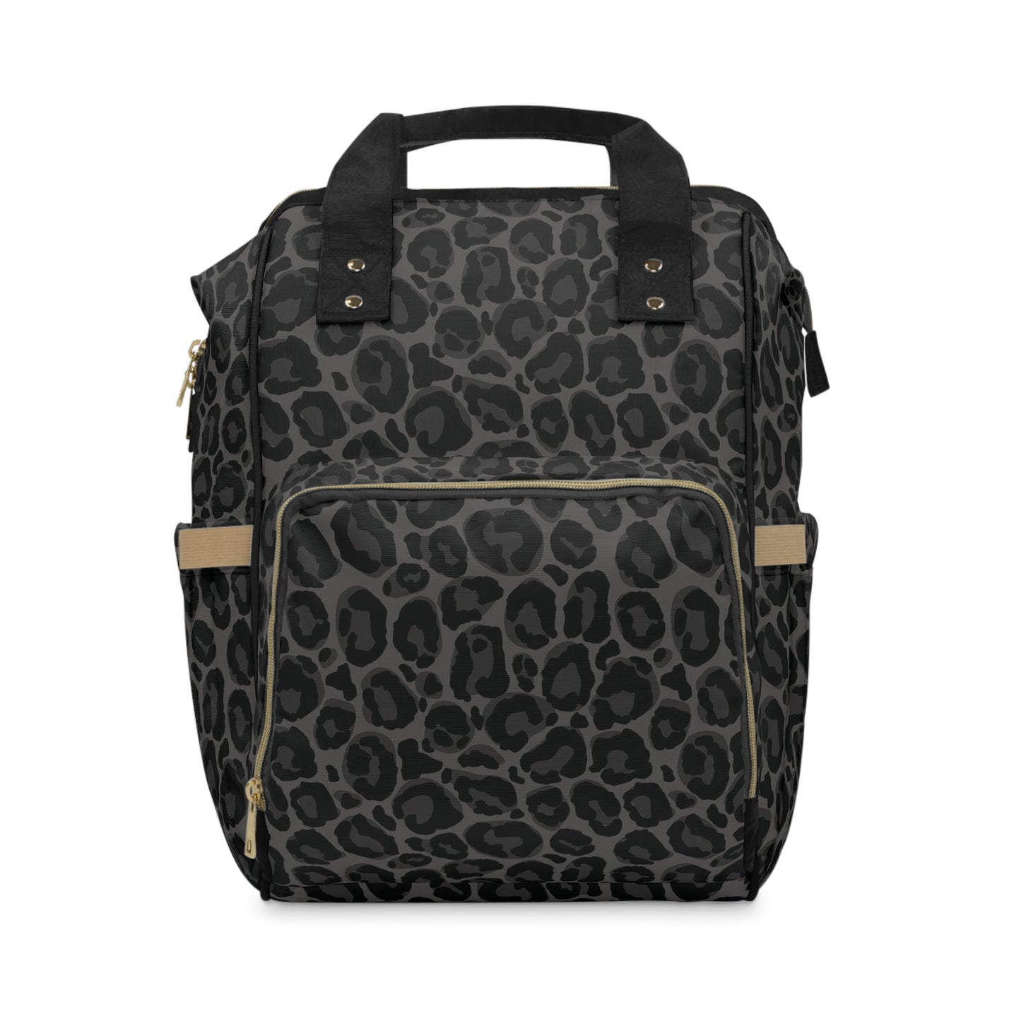 Black Leopard Diaper Bag Backpack, Animal Print Baby Girl Waterproof Insulated Pockets Mom Designer Men Women Multipurpose