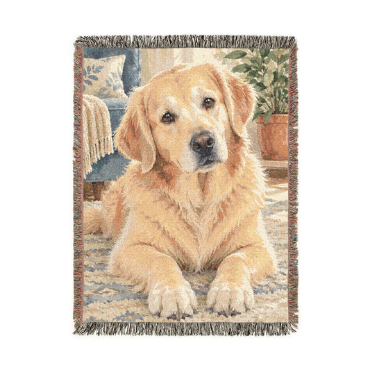 Custom Watercolor Pet Woven Blanket Tapestry, Personalized Dog Cat Pet Photo Portrait Memorial Throw Cotton Small Large Wall Keepsake Decor