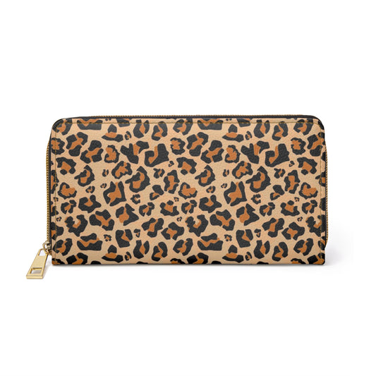 Leopard Leather Wallet Women, Animal Print Cheetah Vegan Zipper Zip Around Coins Credit Cards Pocket Cash Ladies Female Pouch Clutch Purse