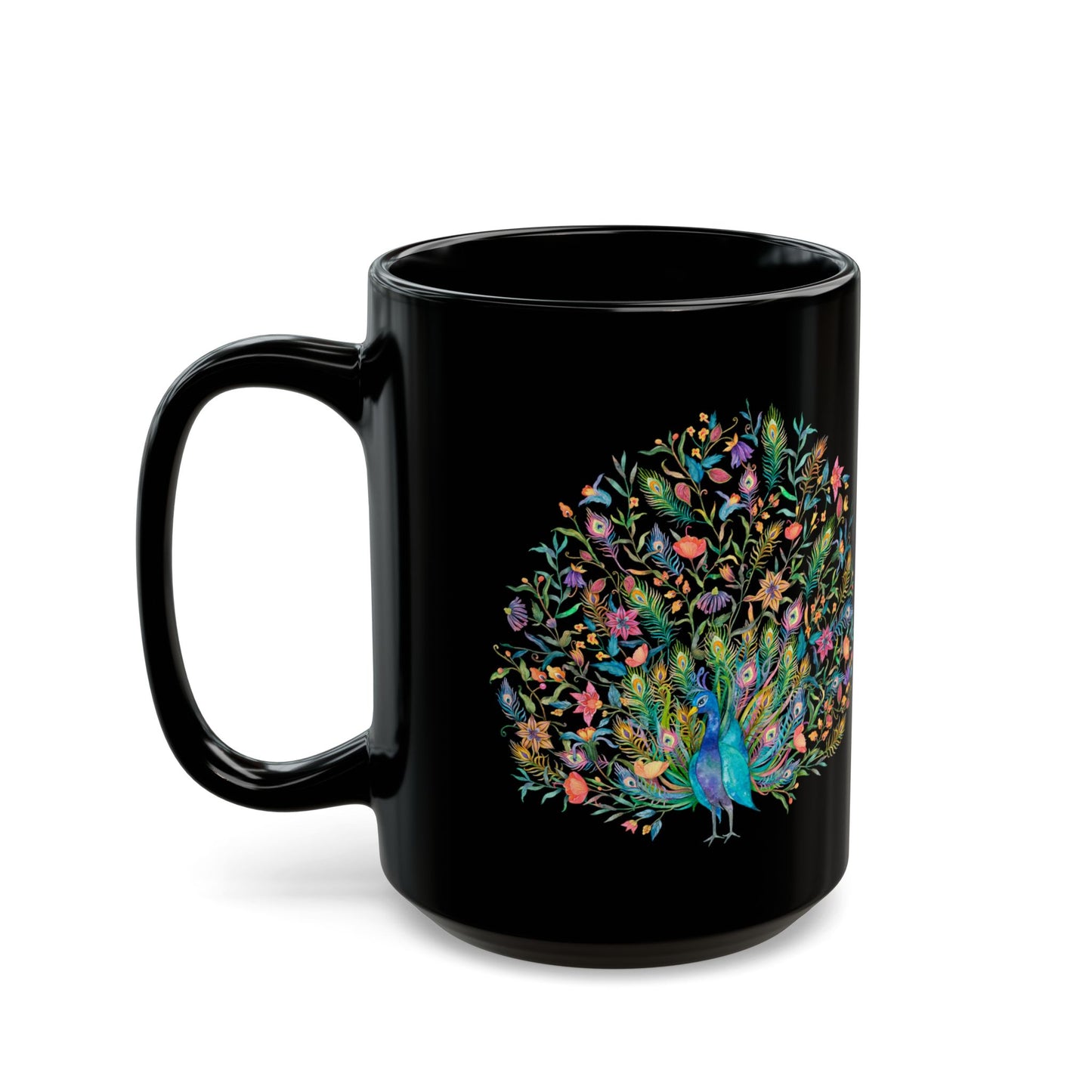 Majestic Peacock Coffee Black Mug, Feather Bird Art Animal Black Ceramic Cup Tea Lover Unique Microwave Safe Novelty Cool Gift Ceramic - Starcove Fashion