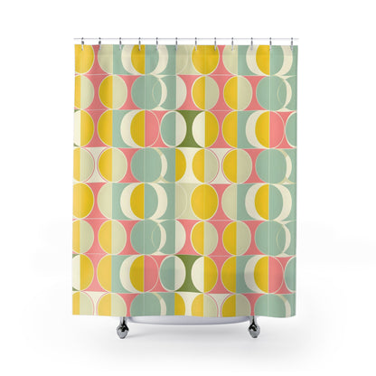 Mid Century Modern Shower Curtain, Yellow Retro Waterproof Fabric Unique Bath Bathroom Decor Cool Unique Housewarming Home Gift 71" x 74"