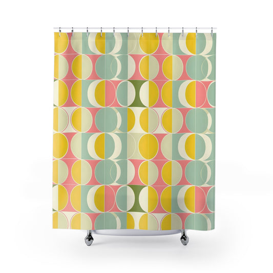 Mid Century Modern Shower Curtain, Yellow Retro Waterproof Fabric Unique Bath Bathroom Decor Cool Unique Housewarming Home Gift 71" x 74"