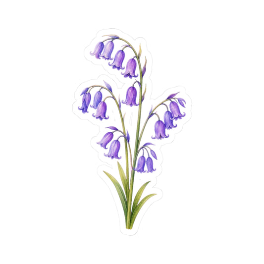 Purple Bluebell Flower Sticker Decal, Floral Watercolor Art Vinyl Cute Waterbottle Tumbler Car Waterproof Bumper Clear Die Cut Wall