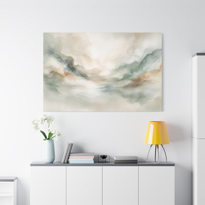 Dreamy Abstract Canvas Gallery Wrap, Sage Soft Neutral Watercolor Wall Art Print Decor Small Large Hanging Modern Landscape Living Room