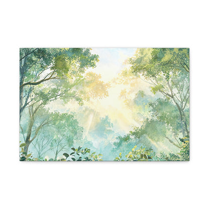 Tree Canopy Sky Canvas Gallery Wrap, Sunlit Calm Nature Watercolor Wall Art Print Decor Small Large Hanging Modern Landscape Living Room