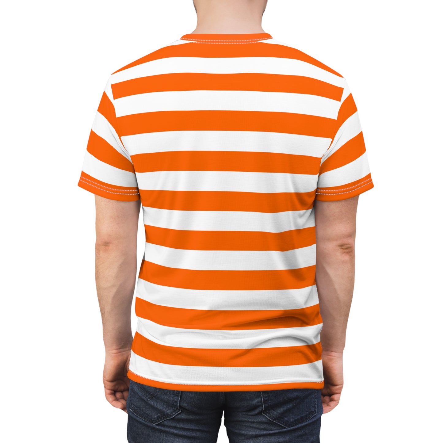 Orange White Striped Tshirt, Stripe Designer Aesthetic Lightweight Heavyweight Crewneck Men Women Tee Top Short Sleeve Shirt