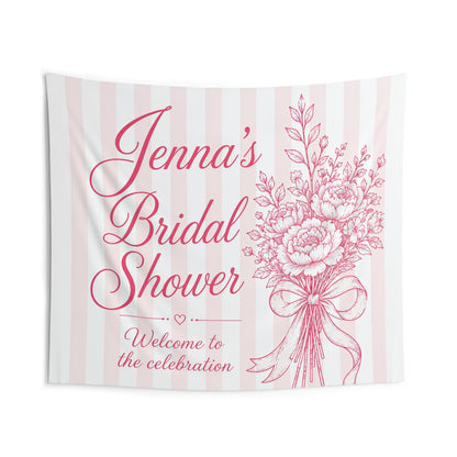Custom Bridal Shower Tapestry, Personalized Bride to Be Pink Welcome Backdrop Floral Wall Art Hanging Landscape Large Small Decor Banner - Starcove Fashion