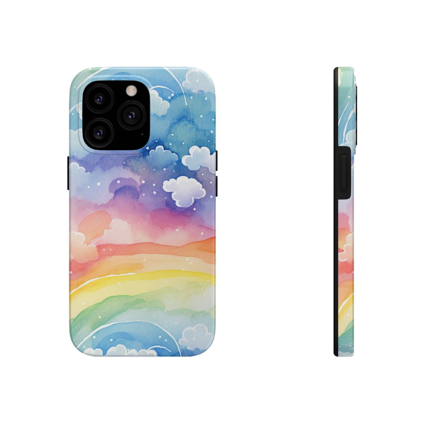 Rainbow Tough Phone Case, Watercolor Clouds iPhone 14 13 Pro Max 12 11 X XR XS SE 7 8 Plus Cell Cover Cool Aesthetic Starcove Fashion