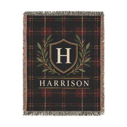 Custom Family Name Woven Throw Blanket Tapestry, Plaid Holiday Christmas Personalized Cotton Fringe Adult Kids Small Large Bed 50x60 Hanging