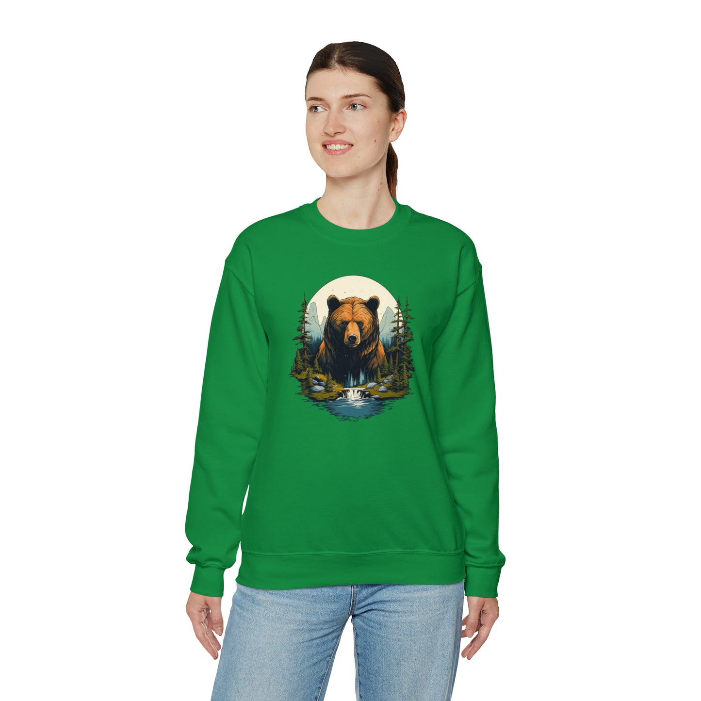 Brown Bear Sweatshirt, Forest River Animal Graphic Crewneck Fleece Cotton Sweater Jumper Pullover Men Women Adult Aesthetic Top Starcove Fashion