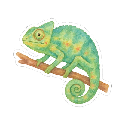 Chameleon Sticker Decal, Green Animal Reptile Watercolor Art Vinyl Laptop Cute Waterbottle Tumbler Car Waterproof Bumper Clear Die Cut Wall