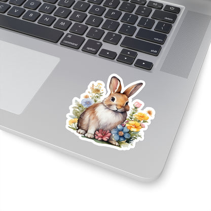 Bunny Rabbit Sticker Decal, Watercolor Animal Floral Art Vinyl Laptop Cute Waterbottle Tumbler Car Waterproof Bumper Clear Aesthetic