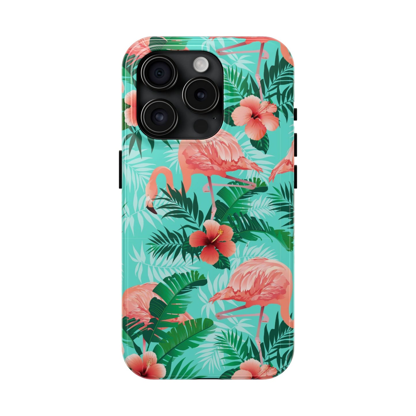 Pink Flamingo iPhone 17 16 15 14 13 12 11 Pro Max Case, Green Tropical Leaf Monstera Print Cute Gift XS XR X 7 Plus 8 Tough Cell Phone - Starcove Fashion