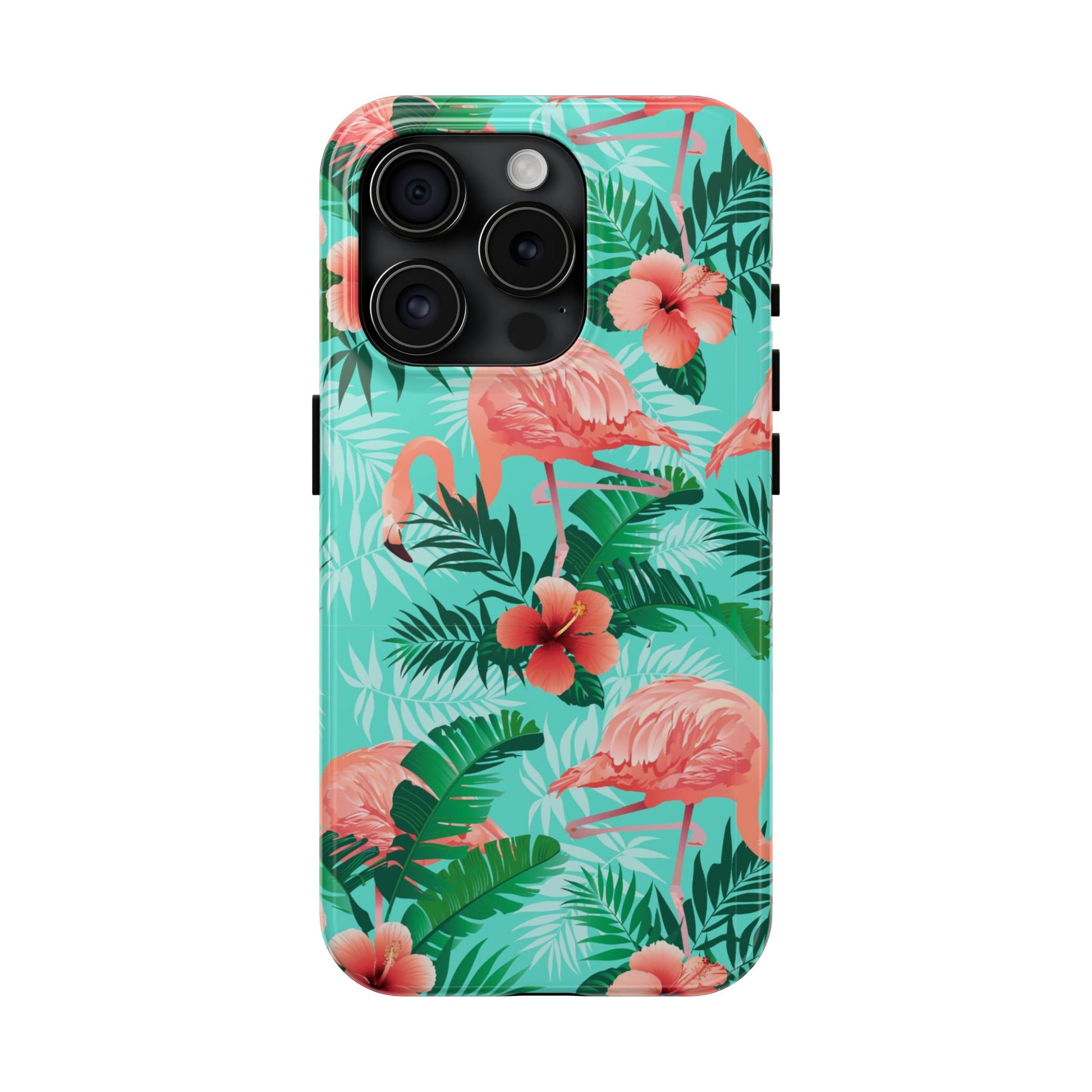 Pink Flamingo iPhone 17 16 15 14 13 12 11 Pro Max Case, Green Tropical Leaf Monstera Print Cute Gift XS XR X 7 Plus 8 Tough Cell Phone - Starcove Fashion