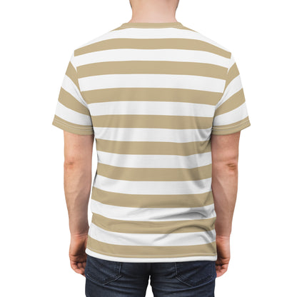Khaki White Striped Tshirt,  Stripes Designer Graphic Lightweight Heavyweight Crewneck Men Women Tee Top Short Sleeve Shirt