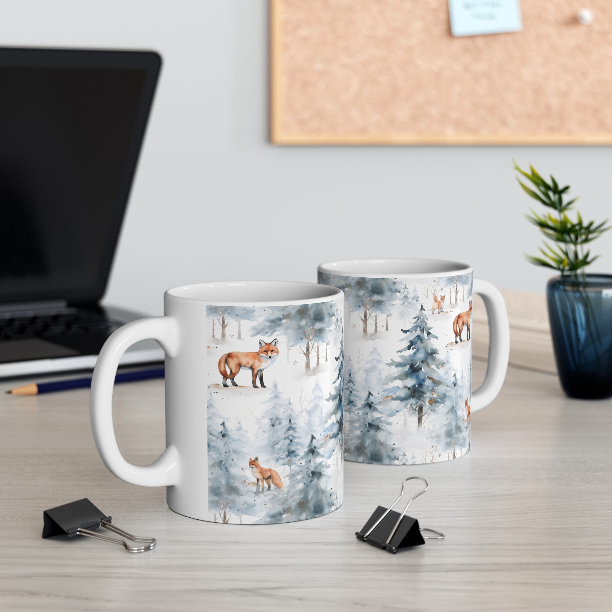 Ginger Fox Coffee Mug, Winter Landscape Forest Trees Woodlands Snow Cute Animal Art Ceramic Cup Tea Hot Chocolate Unique Novelty Cool Gift Starcove Fashion