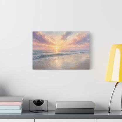 Sunset Beach Canvas Gallery Wrap, Coastal Serene Ocean Watercolor Wall Art Print Decor Small Large Hanging Modern Landscape Living Room