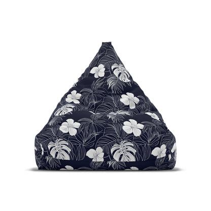 Navy Blue Tropical Bean Bag Chair Cover, Hibiscus Floral White Washable Triangle Small Large Adult Children Kids Sofa Dorm Unfilled Sack