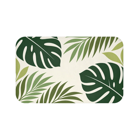 Monstera Leaf Bath Mat, Abstract Tropical Green Memory Foam Shower Bathroom Decor Non Slip Floor Large Small Washable Quick Dry Luxury Rug