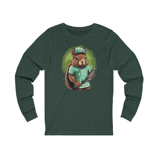 Tennis Squirrel Long Sleeve Tshirt, Animal Unisex Men Women Designer Graphic Aesthetic Printed Crew Neck Tee