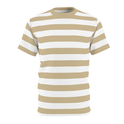Khaki White Striped Tshirt,  Stripes Designer Graphic Lightweight Heavyweight Crewneck Men Women Tee Top Short Sleeve Shirt