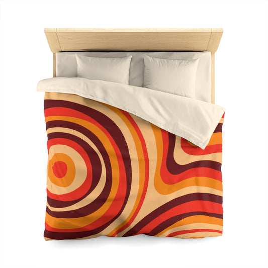 Retro Duvet Cover, 70s Bedding Orange Brown Funky Groovy Vintage 1970s 60s Microfiber Full Queen Twin XL King Unique Bed Bedroom Decor