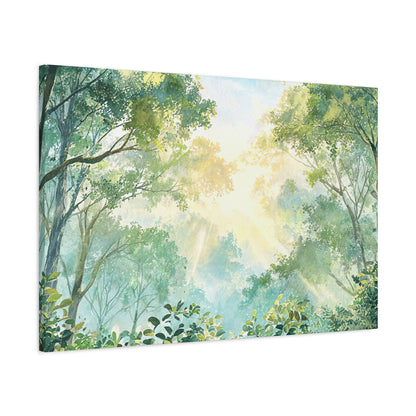 Tree Canopy Sky Canvas Gallery Wrap, Sunlit Calm Nature Watercolor Wall Art Print Decor Small Large Hanging Modern Landscape Living Room