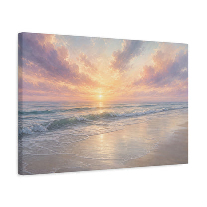 Sunset Beach Canvas Gallery Wrap, Coastal Serene Ocean Watercolor Wall Art Print Decor Small Large Hanging Modern Landscape Living Room
