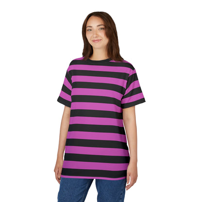 Black and Pink Striped Tshirt, Purple Designer Graphic Aesthetic Lightweight Heavyweight Crewneck Men Women Tee Top Short Sleeve Shirt