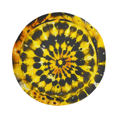 Yellow Tie Dye Bucket Cap Hat, Black Print Beach Women Men Kids Children Golf Summer Festival Cute Designer Sun Shade Ladies Small Large