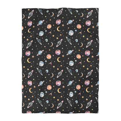 Space Planets Duvet Cover, Celestial Stars Moon Bedding Queen King Full Twin XL Microfiber Unique Designer Bed Quilt Bedroom Decor