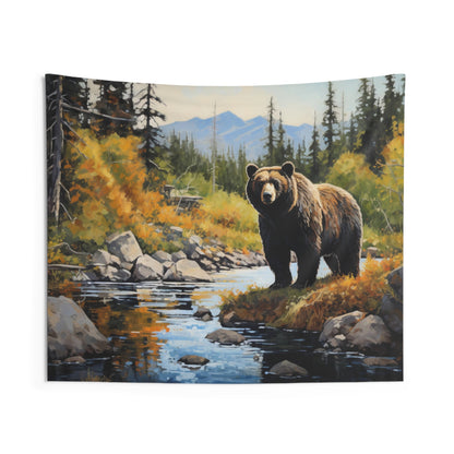 Bear Tapestry, Wilderness Mountain Wall Art Hanging Cool Unique Landscape Aesthetic Large Small Decor Bedroom College Dorm Room Starcove Fashion
