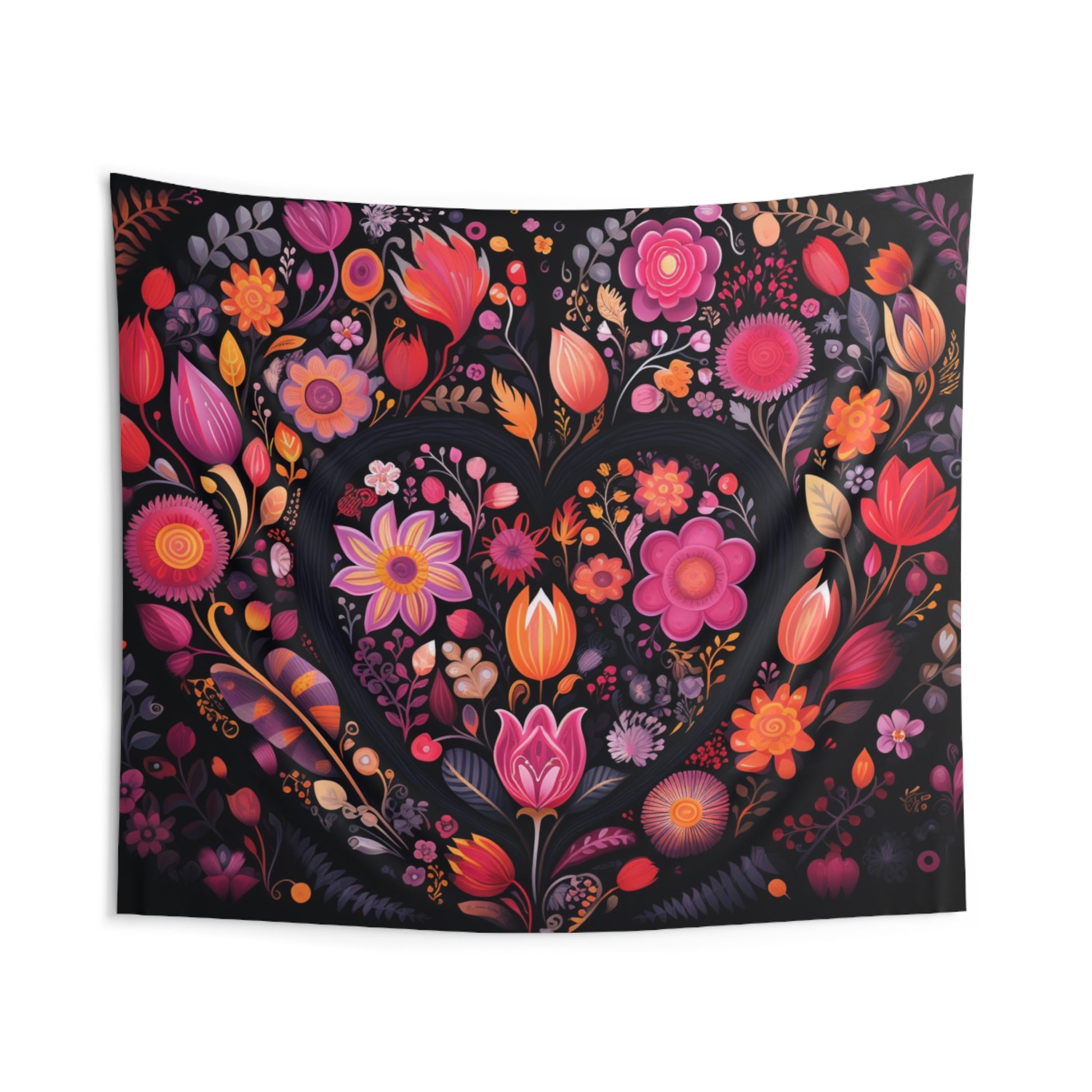 Floral Heart Tapestry, Love Flowers Pink Wall Art Hanging Cool Unique Landscape Aesthetic Large Small Decor Bedroom College Dorm Room Starcove Fashion