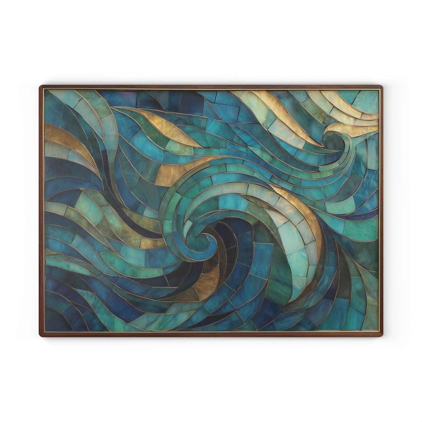 Coastal Stained Glass Cutting Board, Ocean Waves Teal Mosaic Printed Wood Charcuterie Cheese Chopping Tempered Small Large Kitchen