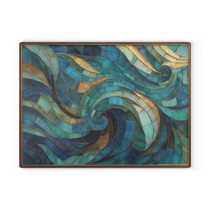 Coastal Stained Glass Cutting Board, Ocean Waves Teal Mosaic Printed Wood Charcuterie Cheese Chopping Tempered Small Large Kitchen
