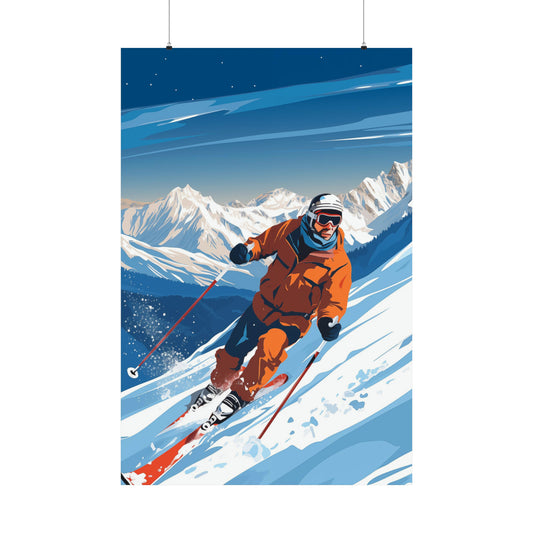 Vintage Ski Poster, Skier Mountain Snow Retro  Print Wall Art Matte Vertical Travel Artwork Small Large Decor Paper Starcove Fashion