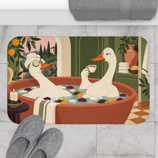 Funny Duck Bath Mat, Mediterranean Spa Memory Foam Cute Shower Bathroom Decor Non Slip Floor Large Small Washable Quick Dry Luxury Rug