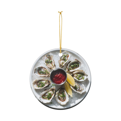 Oysters Ceramic Ornaments, Coastal Dinner Sea Food Shells Christmas Tree Xmas Decor Decorations Wreath Holiday Ribbon Unique