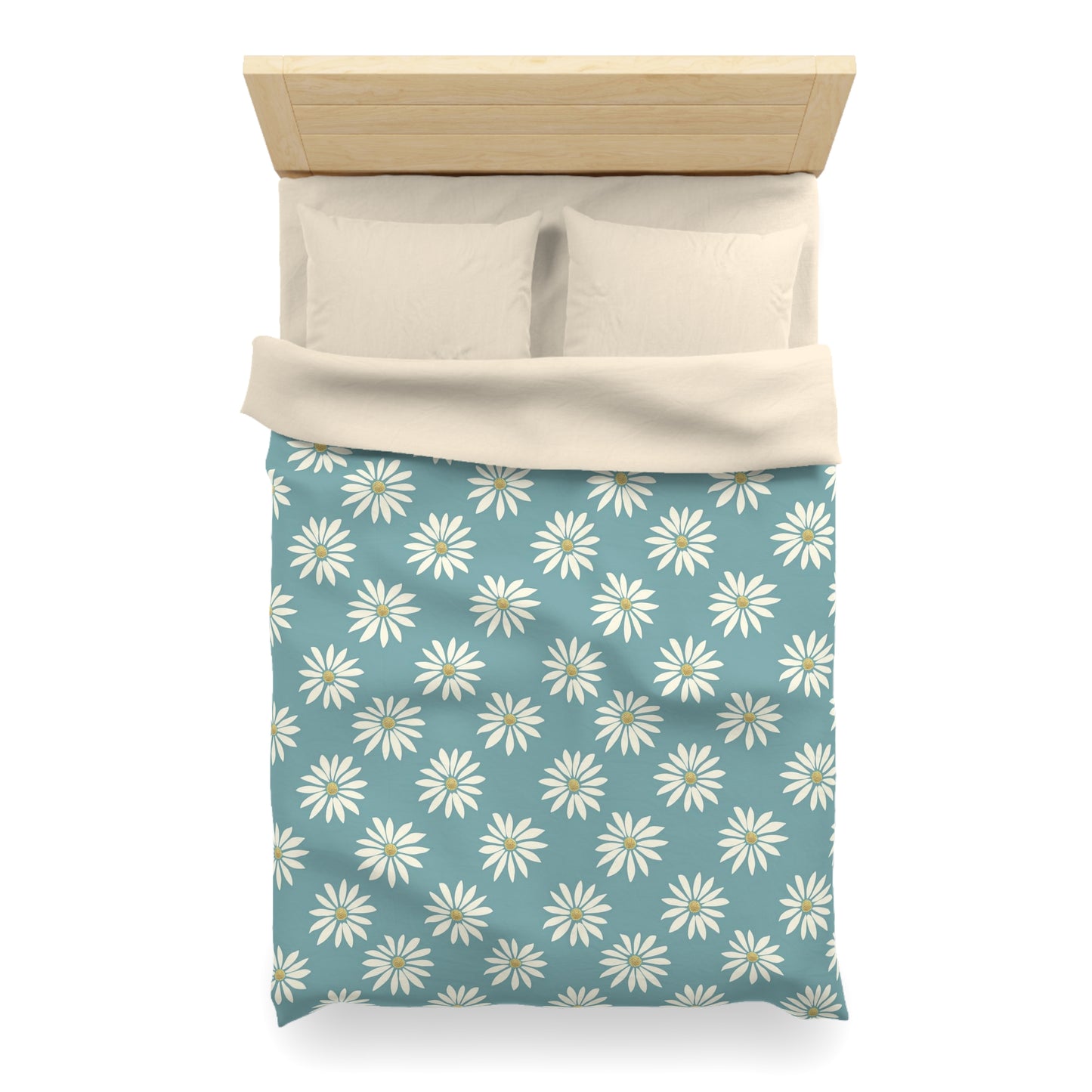 Daisy Duvet Cover, Floral Flowers Blue White Bedding Queen King Full Twin XL Microfiber Unique Designer Bed Quilt Bedroom Decor