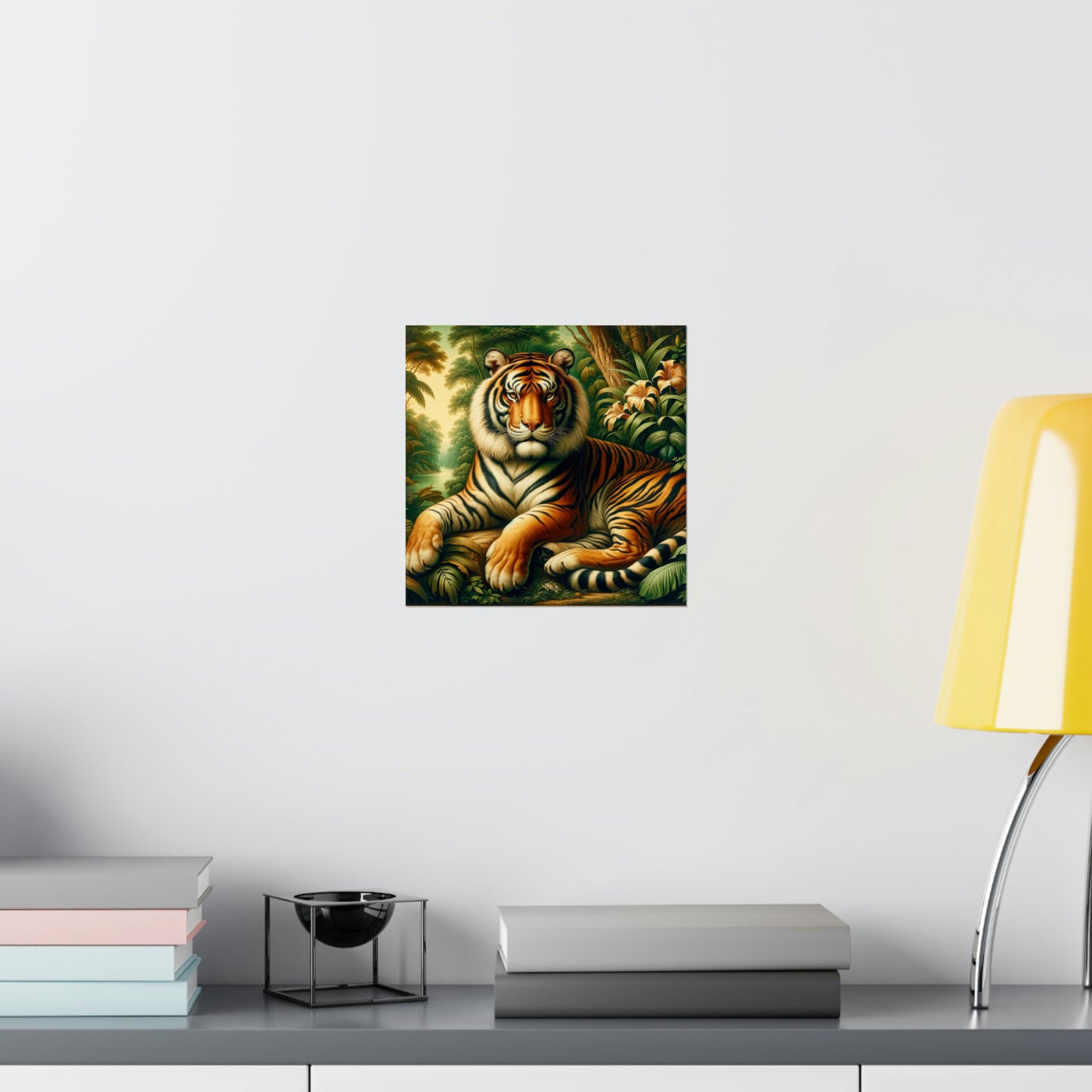 Tiger Painting Poster Print, Retro Vintage Jungle Wall Art Square Paper Artwork Small Large Cool Room Office Decor Hanging