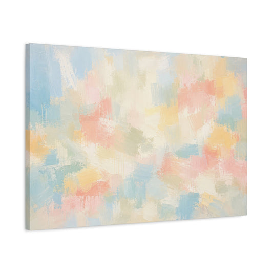 Colorful Abstract Canvas Gallery Wrap, Cheerful Blue Pastel Watercolor Wall Art Print Decor Small Large Hanging Modern Landscape Living Room