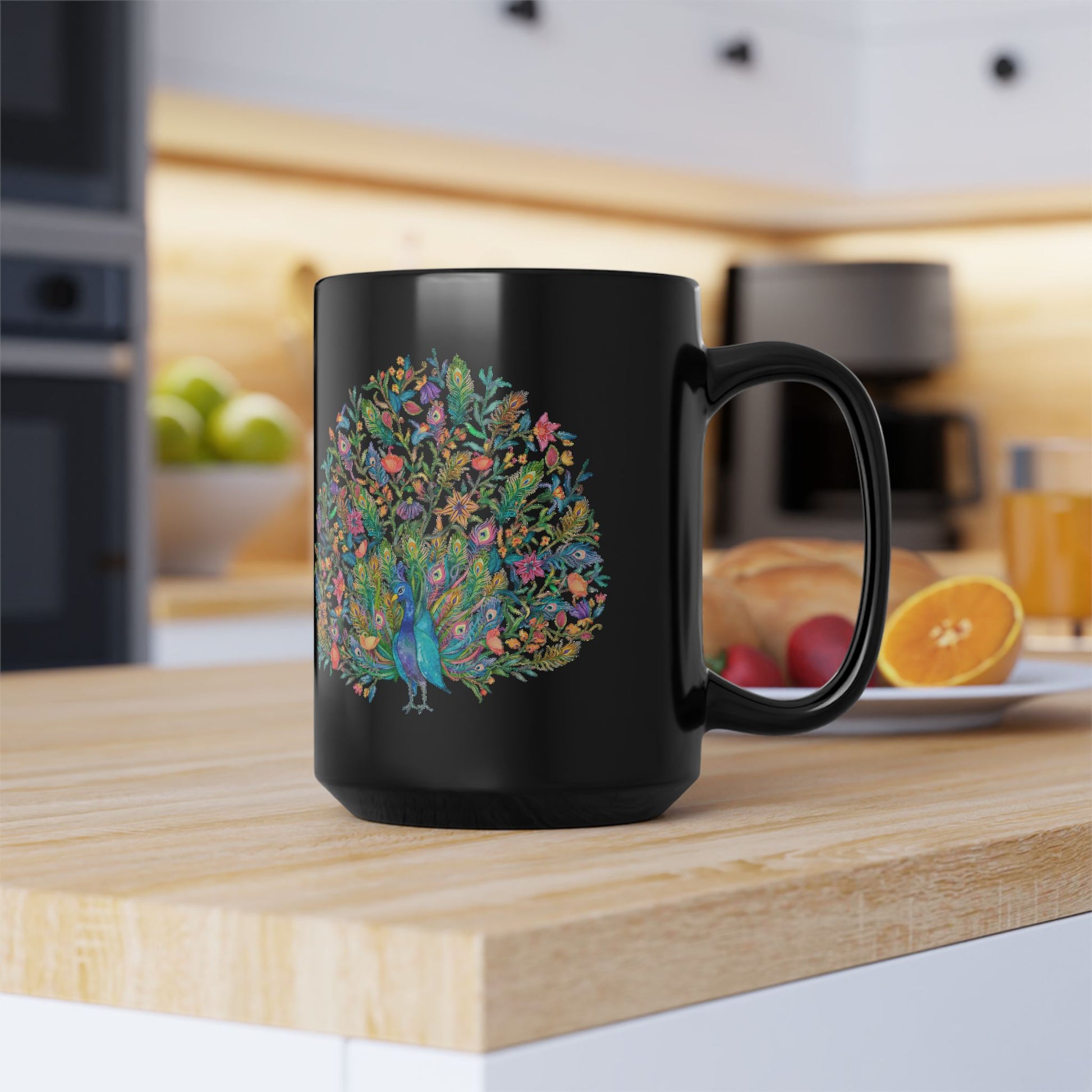 Majestic Peacock Coffee Black Mug, Feather Bird Art Animal Black Ceramic Cup Tea Lover Unique Microwave Safe Novelty Cool Gift Ceramic - Starcove Fashion