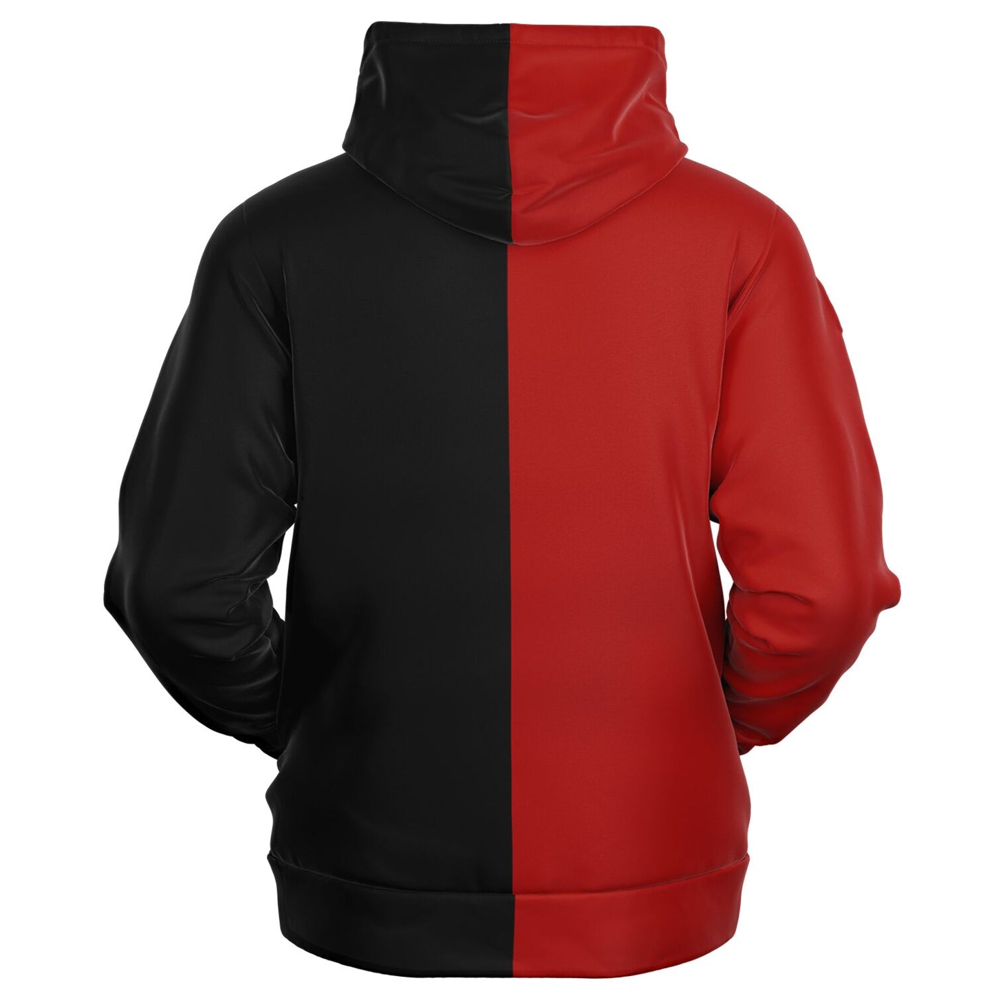 Half Black Half Red Zip Up Hoodie, Two Tone Color Split Full Zipper Pocket Men Women Unisex Adult Graphic Cotton Fleece Hooded Sweatshirt