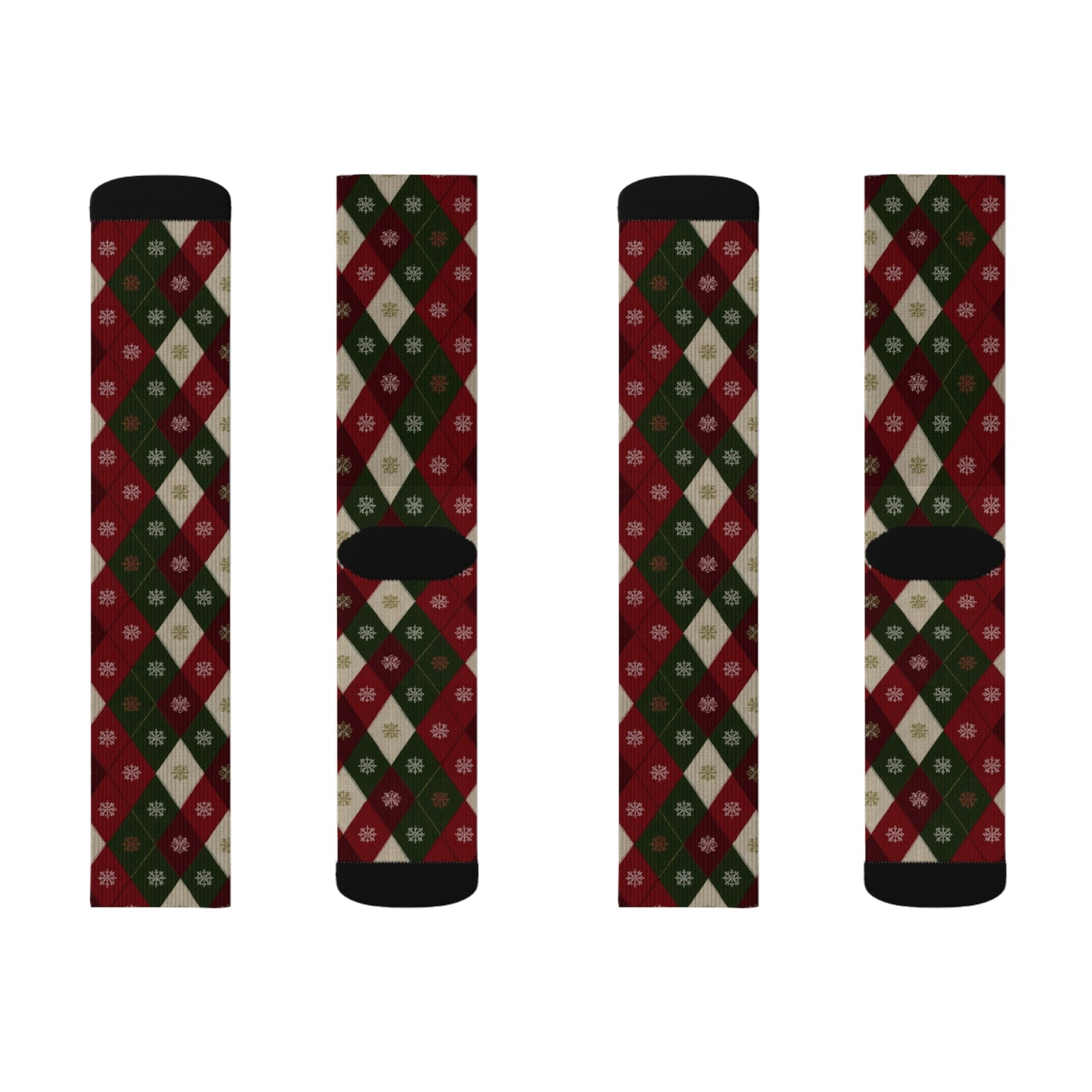 Argyle Socks, Red Green Snowflake Christmas Festive Crew Sublimation Women Men Designer Fun Novelty Cool Casual Cute Unique Dress