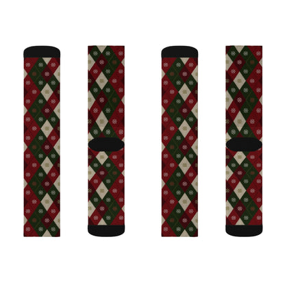 Argyle Socks, Red Green Snowflake Christmas Festive Crew Sublimation Women Men Designer Fun Novelty Cool Casual Cute Unique Dress